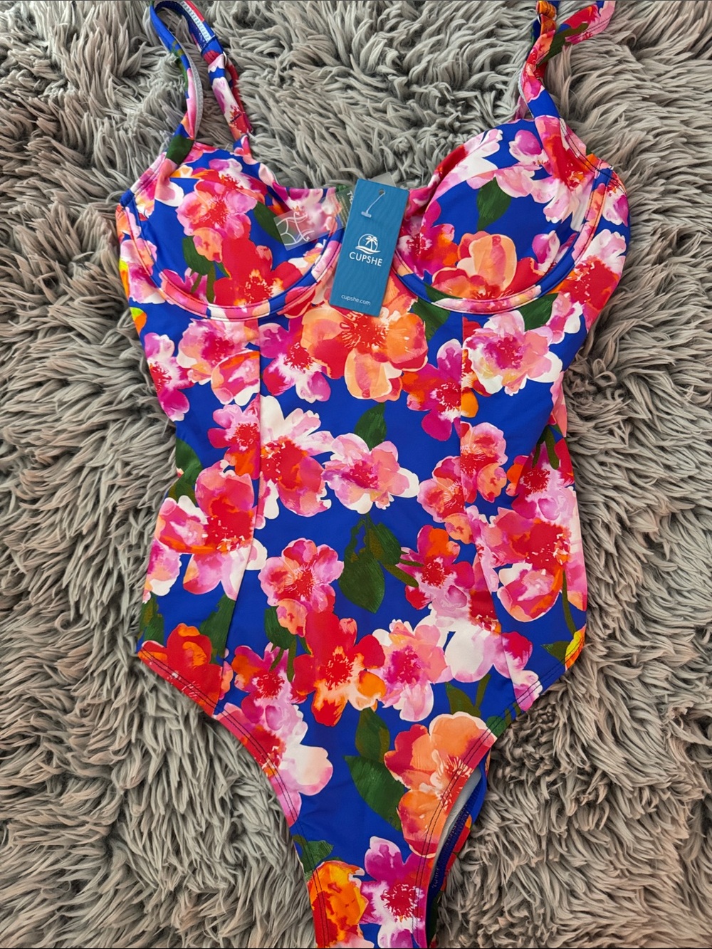 Cupshe Royal Blue Floral One-Piece Swimsuit - Picture 3 of 7